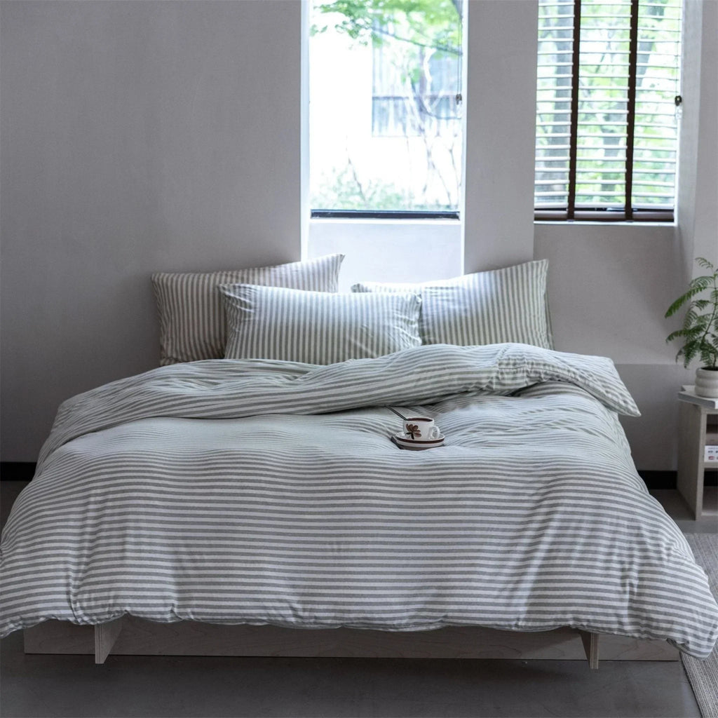 Wren Fresh Striped Jersey Knit Bedding Set / Green Ever Lasting