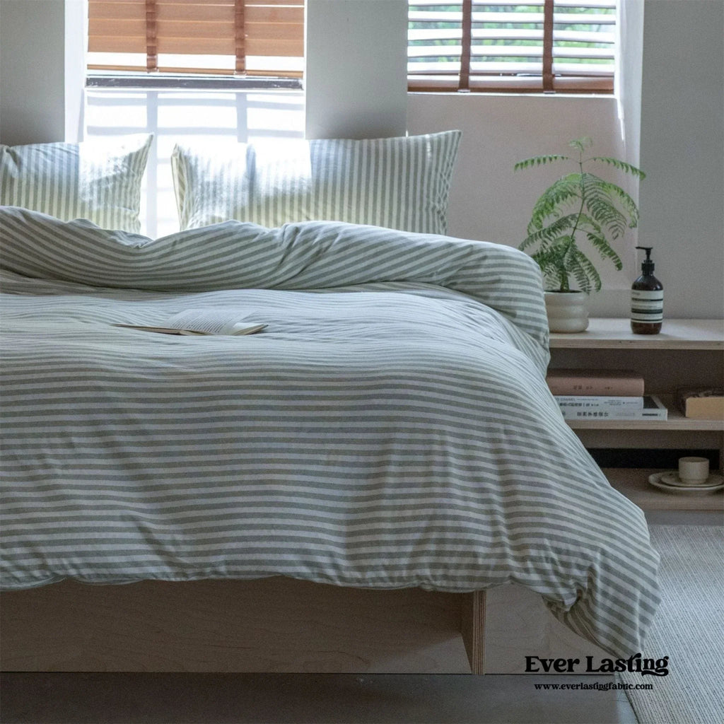 Wren Fresh Striped Jersey Knit Bedding Set / Green Ever Lasting