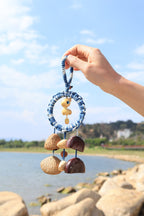 "The Azure Fawn" - Blue Woven Dreamcatcher Charm with Wooden Deer & Seed Bells