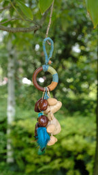 "The Azure Spirit" - Hand-Wrapped Wood Ring & Blue Feather Totem Charm