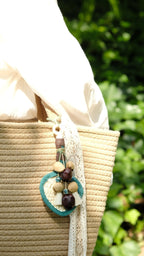 "The Gentle Breeze" - Handwoven Miniature Bamboo Fan & Nut Shell Charm