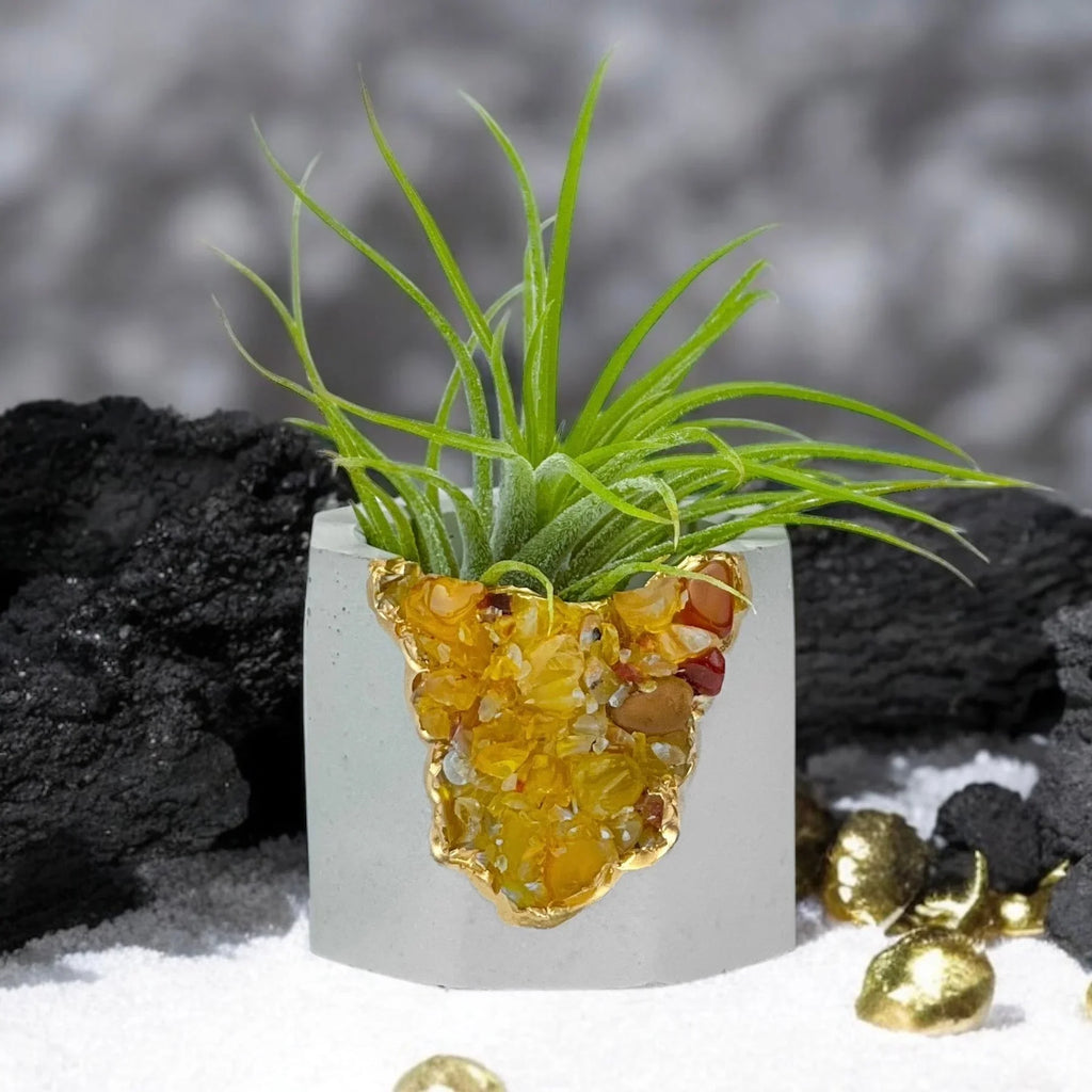 Yellow Agate Geode Planter with Natural Stone Layers, front view - House Of Avana