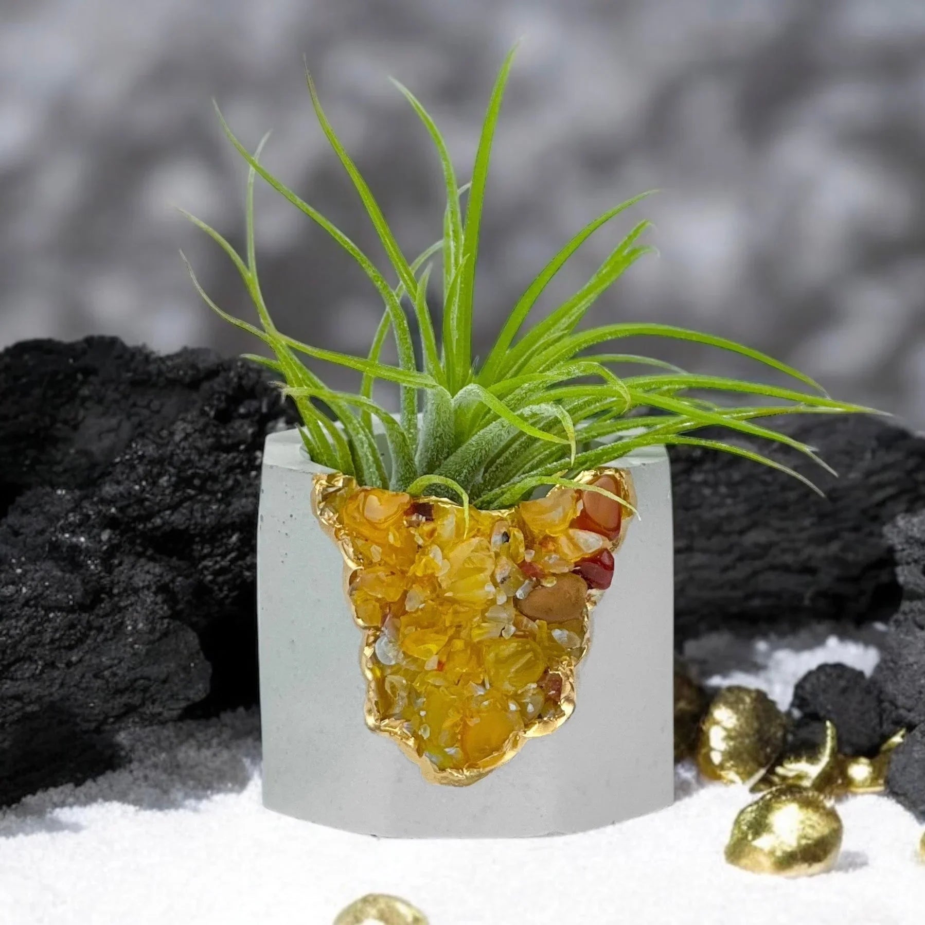 Yellow Agate Geode Planter with Natural Stone Layers, front view - House Of Avana