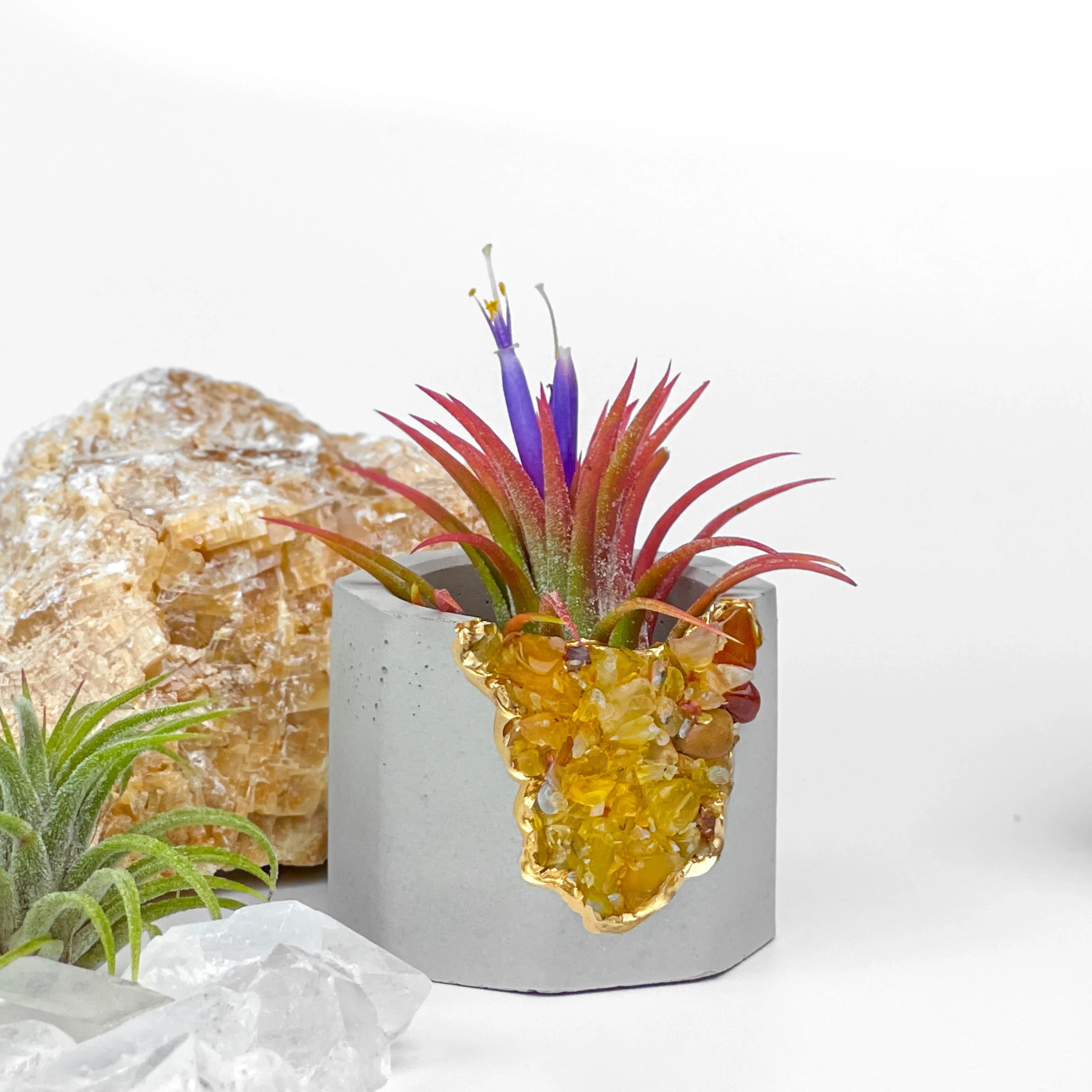 Yellow Agate Geode Planter with Natural Stone Layers, back view - House Of Avana