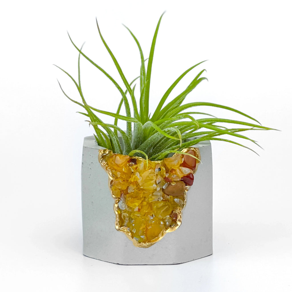 Yellow Agate Geode Planter with Natural Stone Layers, side view - House Of Avana