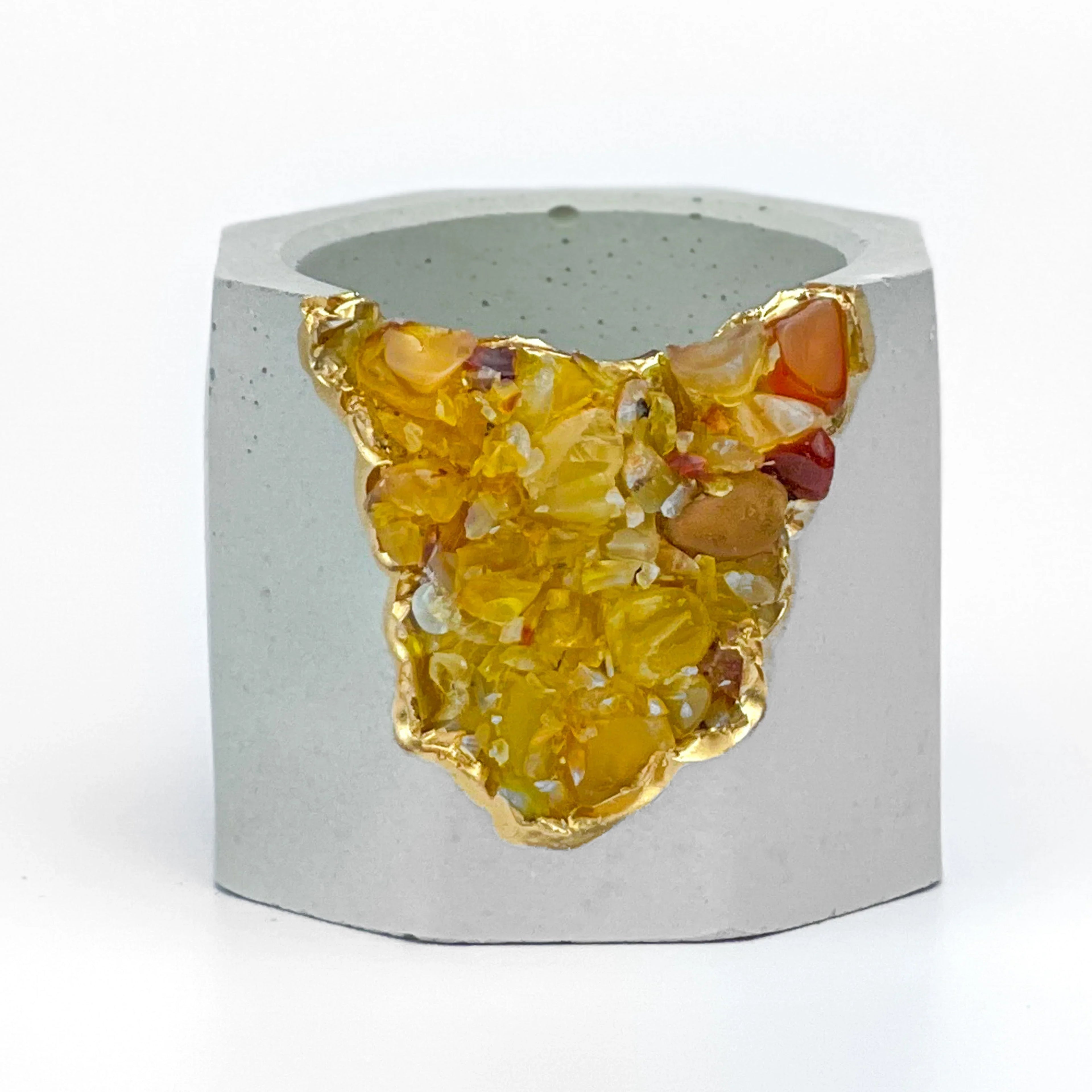 Yellow Agate Geode Planter with Natural Stone Layers, top view - House Of Avana