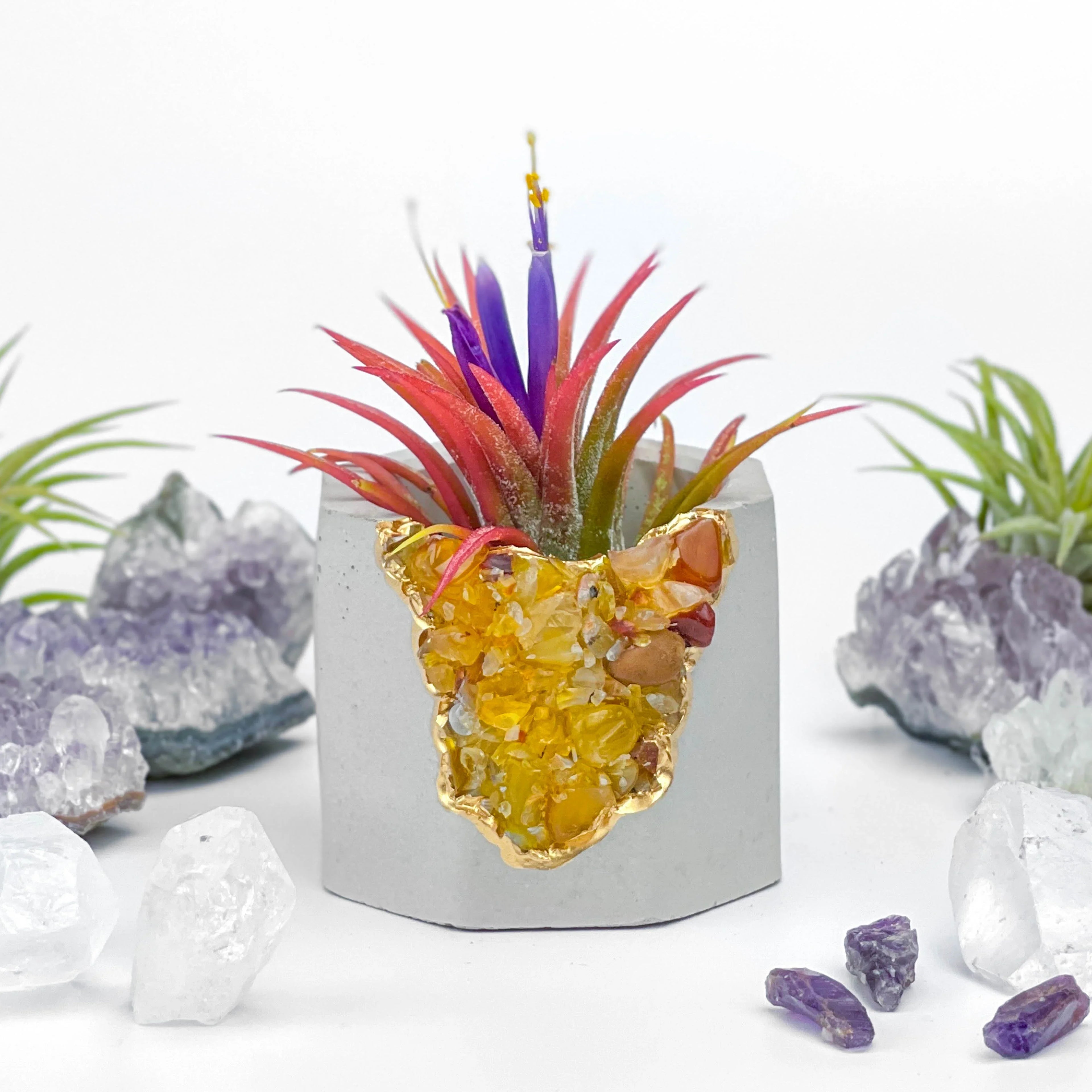 Yellow Agate Geode Planter with Natural Stone Layers, angled view - House Of Avana