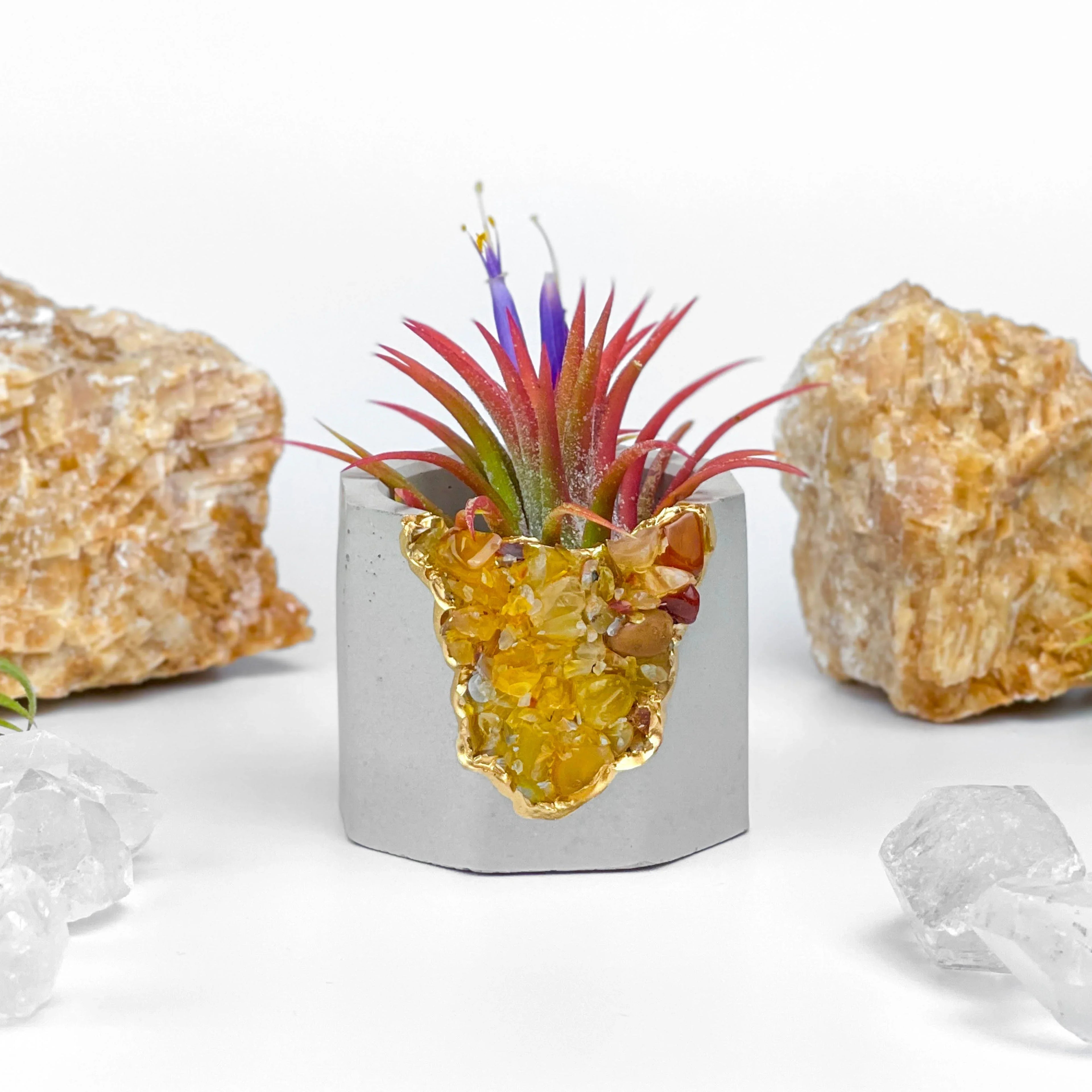 Yellow Agate Geode Planter with Natural Stone Layers, angled view - House Of Avana