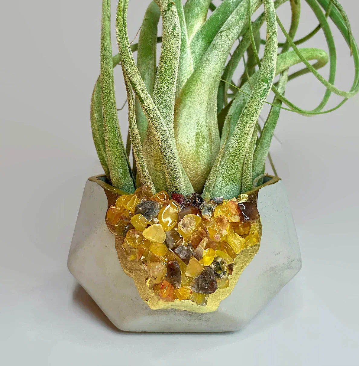 Yellow Agate Geometric Planter with Natural Stone Texture, front view - House Of Avana