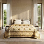 Light Grey & Charcoal Jaipur Indian hand block print floral quilted comforter | Jaipur Indian hand block print cotton muslin quilted comforter | Sanganer floral block print bedding | Queen King size quilt India | House of Avana [[SKU:HOA-COM-LGCG-017]]
