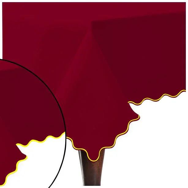Scallop Embroidery Sateen Cotton Solid Table Cloth - Burgundy PushpLinen