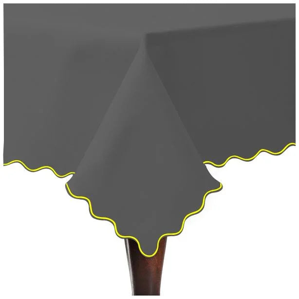 Scallop Embroidery Sateen Cotton Solid Table Cloth - Dark Grey PushpLinen