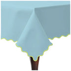 Scallop Embroidery Sateen Cotton Solid Table Cloth - Light Blue PushpLinen