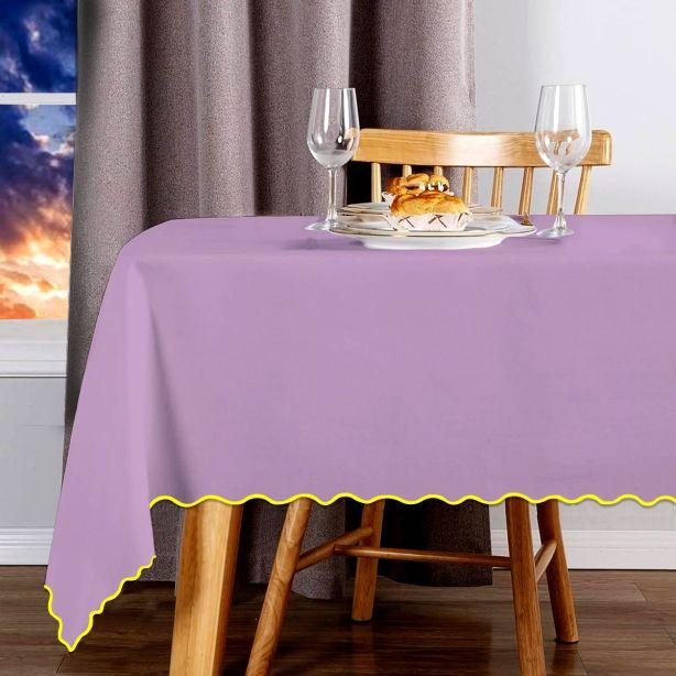 Scallop Embroidery Sateen Cotton Solid Table Cloth - Lilac PushpLinen