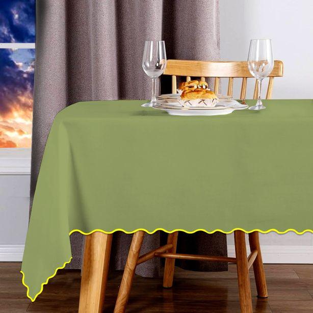 Scallop Embroidery Sateen Cotton Solid Table Cloth - Sage PushpLinen
