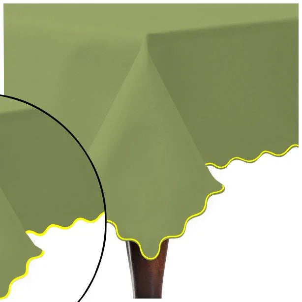 Scallop Embroidery Sateen Cotton Solid Table Cloth - Sage PushpLinen