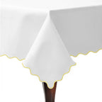 Scallop Embroidery Sateen Poly Cotton Solid Table Cloth PushpLinen