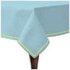 Single Embroidery Border Sateen Cotton Solid Table Cloth - Light Blue PushpLinen