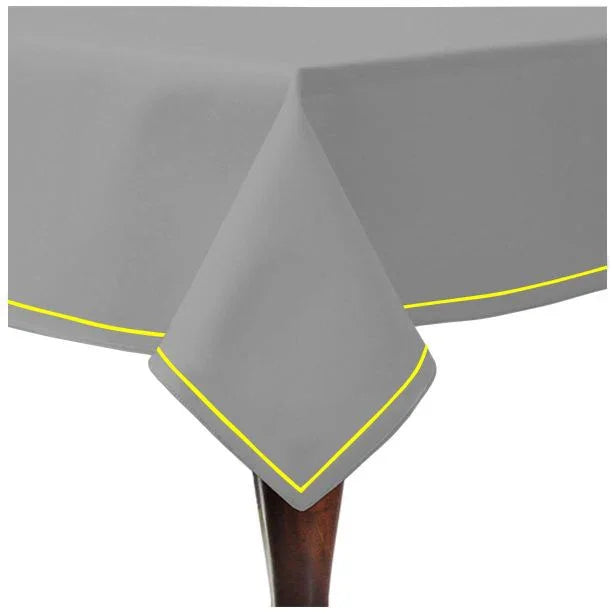 Single Embroidery Border Sateen Cotton Solid Table Cloth - Light Grey PushpLinen