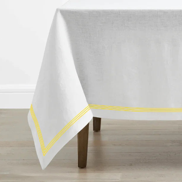 Triple Embroidery Border Linen Table Cloth PushpLinen