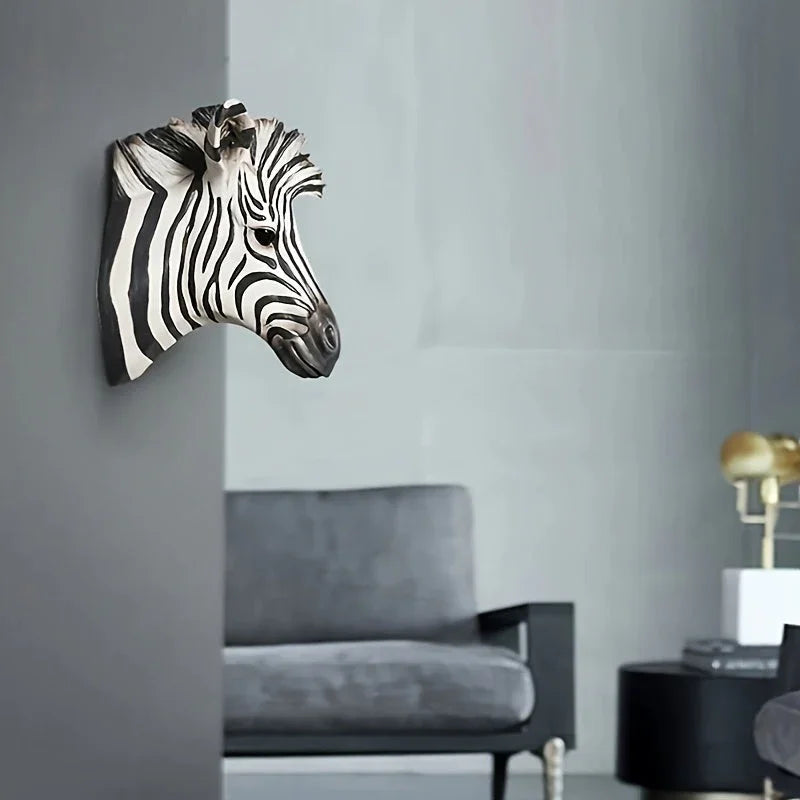 Hand-Painted Resin Boho Style Zebra Head Wall Hanging - Electricity-Free, Nordic Simple Design, No Feathers, Housewarming Gift for Home Decor - House Of Avana