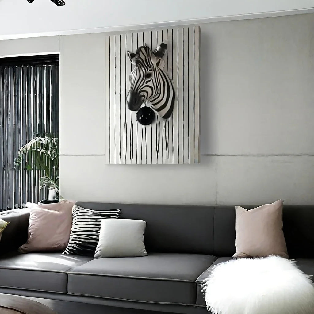 Hand-Painted Resin Boho Style Zebra Head Wall Hanging - Electricity-Free, Nordic Simple Design, No Feathers, Housewarming Gift for Home Decor - House Of Avana