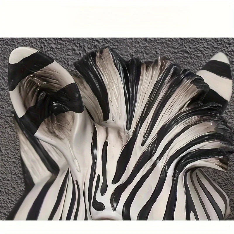 Hand-Painted Resin Boho Style Zebra Head Wall Hanging - Electricity-Free, Nordic Simple Design, No Feathers, Housewarming Gift for Home Decor - House Of Avana