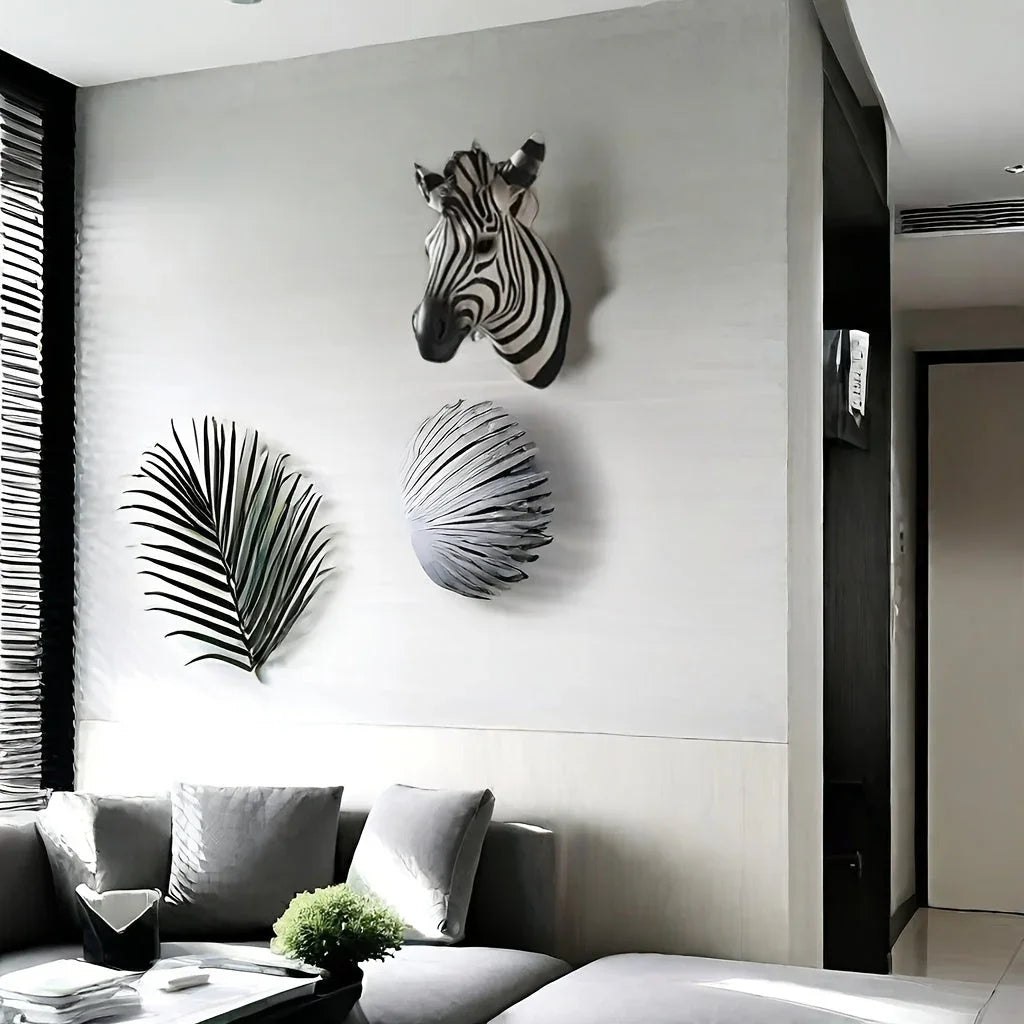Hand-Painted Resin Boho Style Zebra Head Wall Hanging - Electricity-Free, Nordic Simple Design, No Feathers, Housewarming Gift for Home Decor - House Of Avana