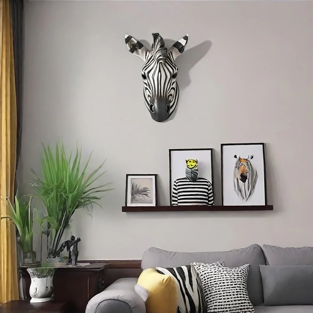 Hand-Painted Resin Boho Style Zebra Head Wall Hanging - Electricity-Free, Nordic Simple Design, No Feathers, Housewarming Gift for Home Decor - House Of Avana
