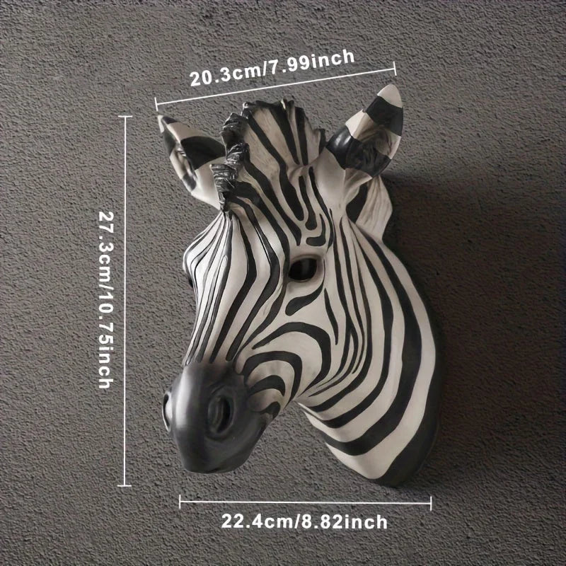 Hand-Painted Resin Boho Style Zebra Head Wall Hanging - Electricity-Free, Nordic Simple Design, No Feathers, Housewarming Gift for Home Decor - House Of Avana