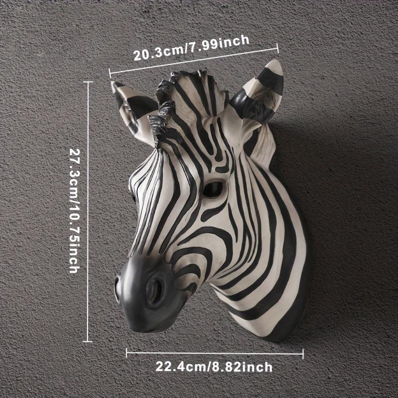 Hand-Painted Resin Boho Style Zebra Head Wall Hanging - Electricity-Free, Nordic Simple Design, No Feathers, Housewarming Gift for Home Decor - House Of Avana