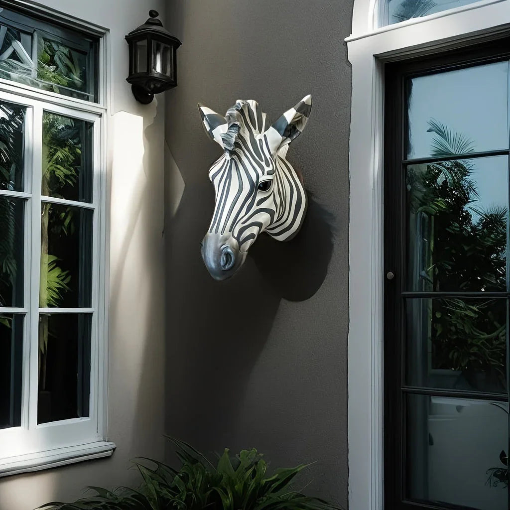 Hand-Painted Resin Boho Style Zebra Head Wall Hanging - Electricity-Free, Nordic Simple Design, No Feathers, Housewarming Gift for Home Decor - House Of Avana