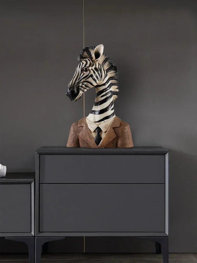 Zebra Head Statue - Black White Handcrafted, back view - House Of Avana