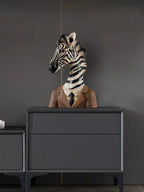Zebra Head Statue - Black White Handcrafted, back view - House Of Avana