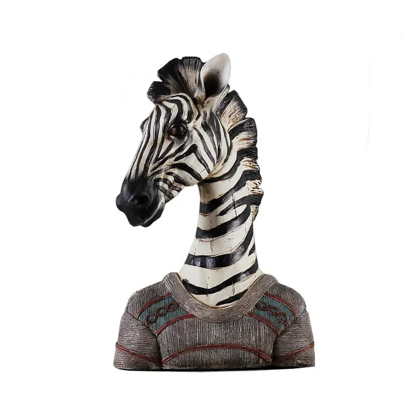 White and black zebra head statue, handcrafted decorative figure - House of Avana