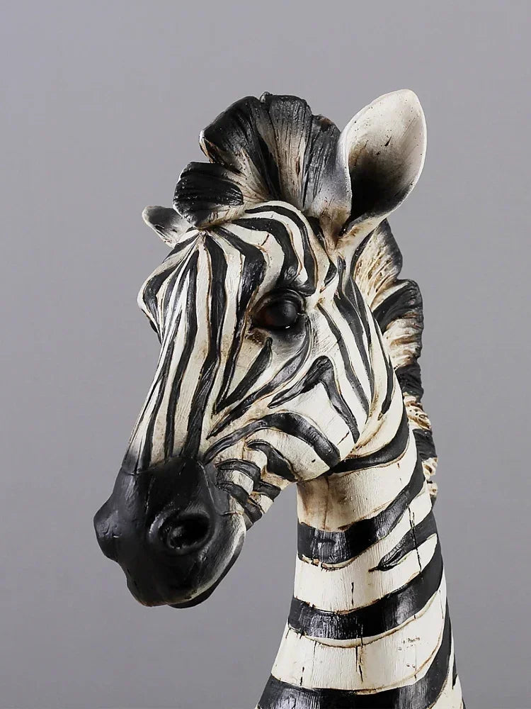 White and black zebra head statue, handcrafted decorative figure - House of Avana