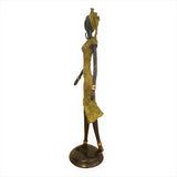 West African Vintage Hand Cast Bronze Figurine of a Female Dancer in Yellow Dress from Burkina Faso L15cm x W15cm X H35cm
