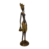 West African Vintage Hand Cast Bronze Topless Female Figurine in a Yellow Sarong from Burkina Faso L15cm x W15cm X H35cm