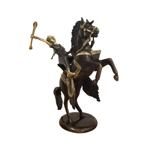 West African Vintage Hand Cast Bronze Black Horse with a Black Rider from Burkina Faso