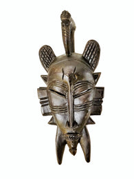 West African Vintage Tribal Double Faced Ivory Coast Small Passport Senufo Mask with Etched U mark on forehead L10cm x W06cm x H22cm - Mask Wall Decor