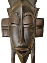 West African Vintage Tribal Ivory Coast Small Brown Senufo Passport Mask with Kalao Wings headdress L06cm x W04cm x H12cm - Mask Wall Decor