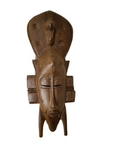 West African Vintage Tribal Ivory Coast Small Brown Senufo Passport Mask with fan-shaped headgear L06cm x W04cm x H12cm - Mask Wall Decor