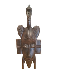 West African Vintage Tribal Ivory Coast Small Dark Brown Senufo Passport Kalao Mask L06cm x W04cm x H12cm - Mask Wall Decor