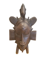 West African Tribal Vintage Ivory Coast Senufo Passport Mask with Gecko L25cm x W14cm x H08cm - Mask Wall Decor