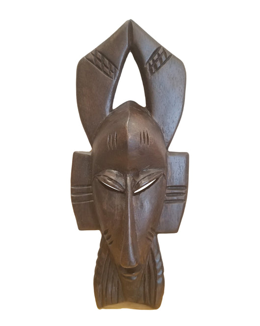West African Vintage Tribal Ivory Coast Small Senufo Brown Passport Mask with Scarification  L21cm x W11cm x H03cm - Mask Wall Decor