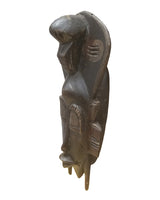 West African Vintage Tribal Ivory Coast Medium Senufo Passport Mask with Kalao on head L20cm x W09cm x H05cm - Mask Wall Decor