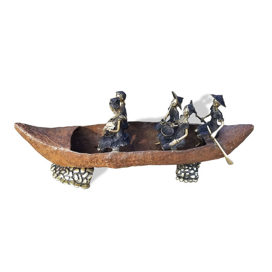 West African Hand cast Lost Wax Bronze Sculpture of a Boat and Riders from Burkina Faso 