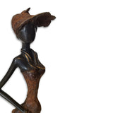 West African Vintage Hand Cast Bronze Figurine of a Pregnant African Woman in a Rust Colored Dress from Burkina Faso