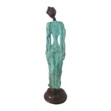 West African Female Statue Clad in Turquoise Hand Cast in Lost Wax Bronze