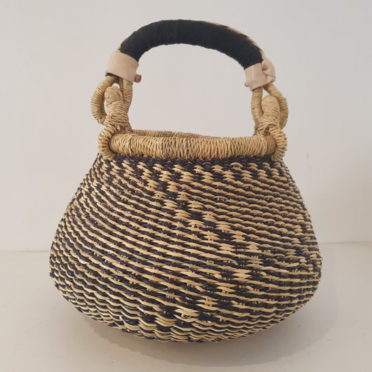 Hand-Woven Black and White Bolga Basket from Ghana | House Of Avana 